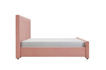 Adouer Wood "Luxury Pink Velvet Upholstered Bed with Channel Tufting and Modern Design