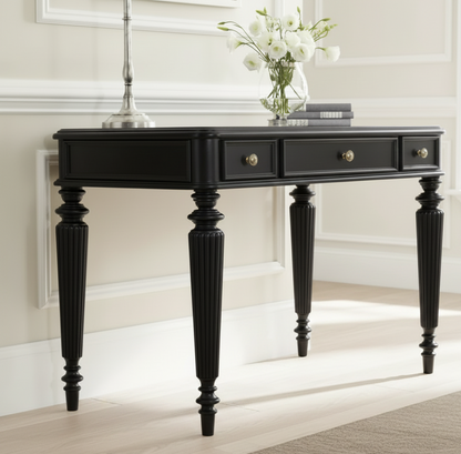 Adouer Wood "PU Finish Solid Wood Writing Desk – 42'' Classic Carved Desk with Fluted Legs and Rich White / Pink / Black