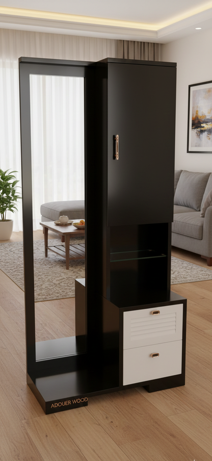 Adouer Wood Solid Wood Vertical Luxu Dressing Table with Full-Length Mirror and Storage Drawers