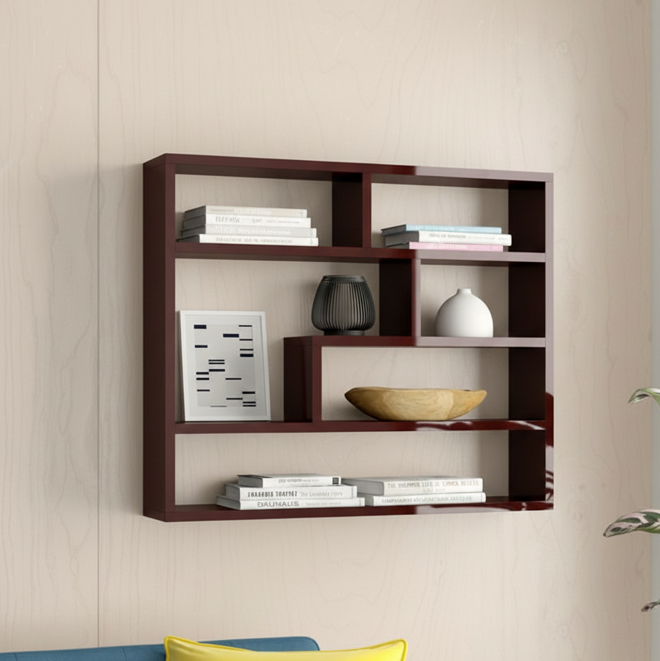 Modern Geometric Multi-Tier Solid Wood Floating Bookshelf