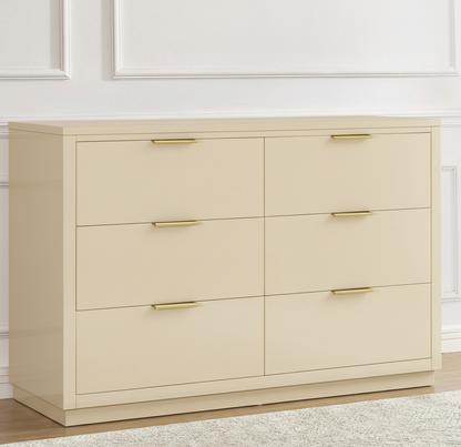 ADOUER WOOD Solid Wood 6-Drawer Kids Double Dresser – Natural Horizontal Chest of Drawers with Gold Hardware