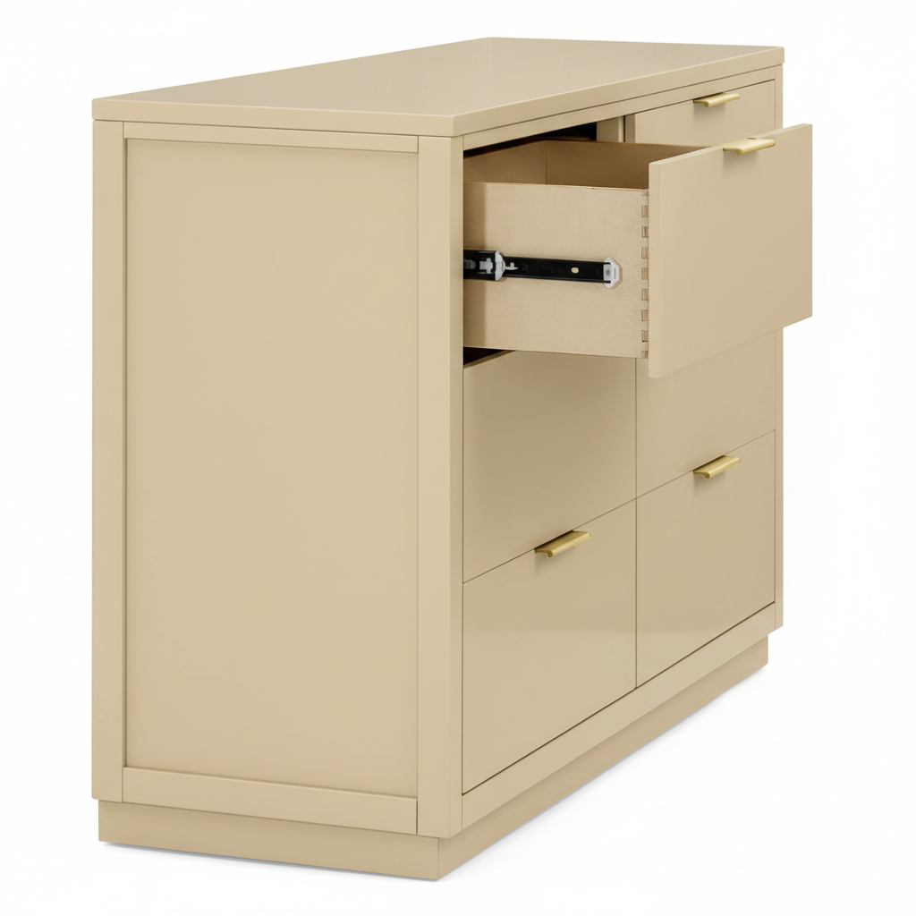ADOUER WOOD Solid Wood 6-Drawer Kids Double Dresser – Natural Horizontal Chest of Drawers with Gold Hardware