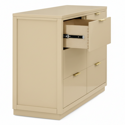 ADOUER WOOD Solid Wood 6-Drawer Kids Double Dresser – Natural Horizontal Chest of Drawers with Gold Hardware