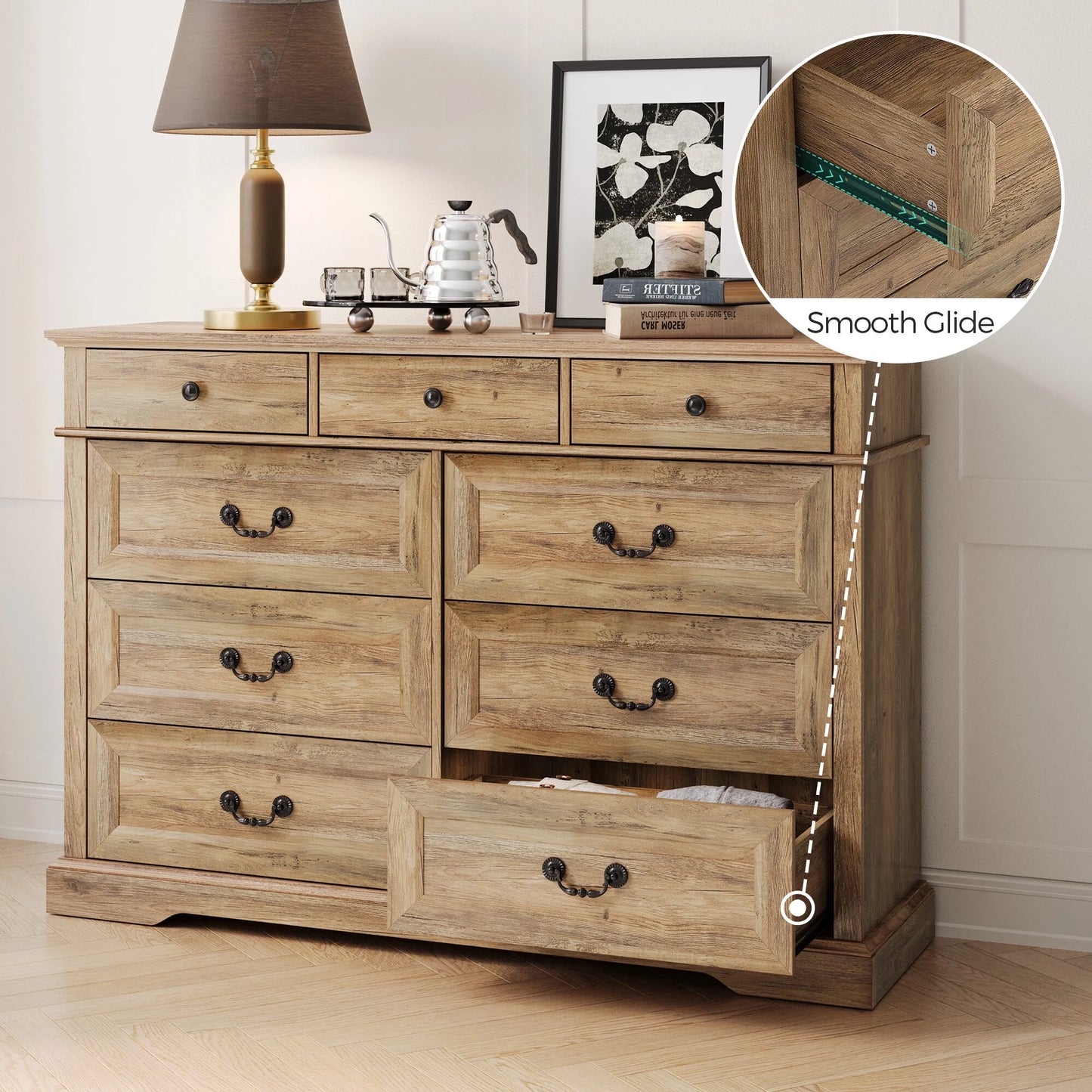 ADOUER WOOD 9 Drawers Solid Sheesham Wood Mulit Use Chest of Drawers