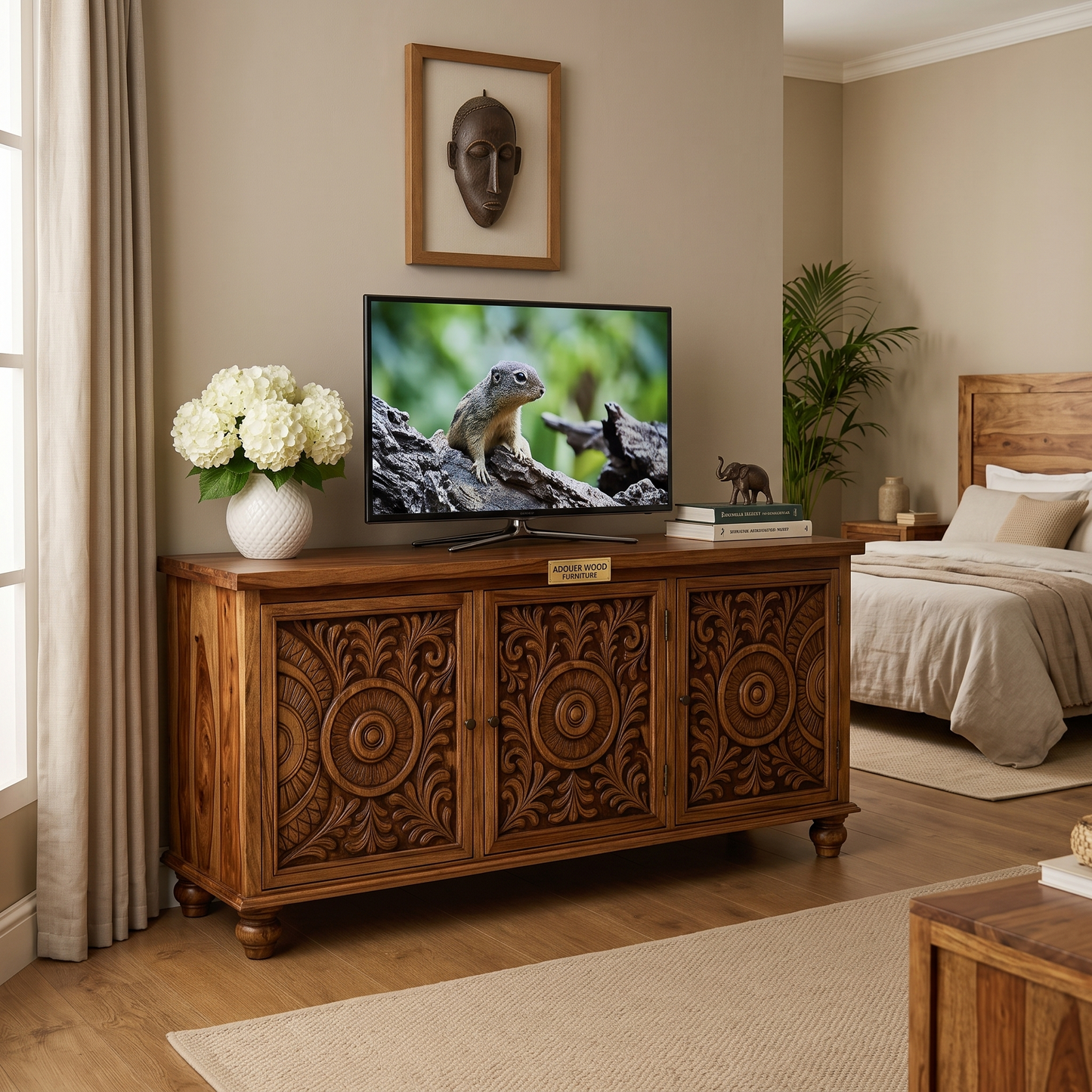ADOUER WOOD  Verdant Carved Mandala Accent Console I Side Board I TV Unit