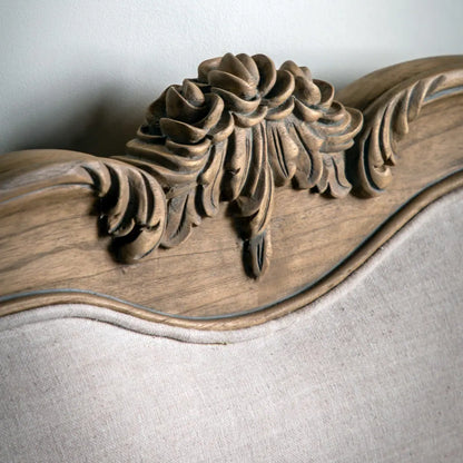 Adouer Wood Hand Carved Natural Vintage Upholstered Bed
