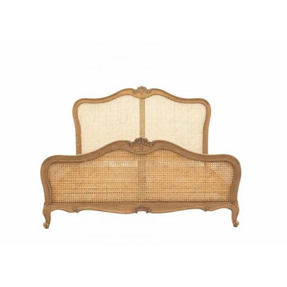 Adouer Wood Hand Carved Natural French Vintage Rattan Bed