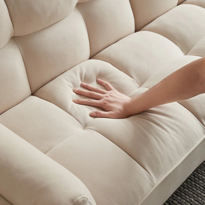 ADOUER WOOD Modern Beige Tufted 3-Seater Sofa with Wooden Legs