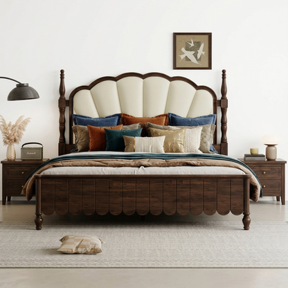 Adouer Wood Vintage-Inspired Scalloped Headboard Solid Wood Bed