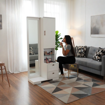 Adouer Wood Solid Wood Vertical Luxu Dressing Table with Full-Length Mirror and Storage Drawers