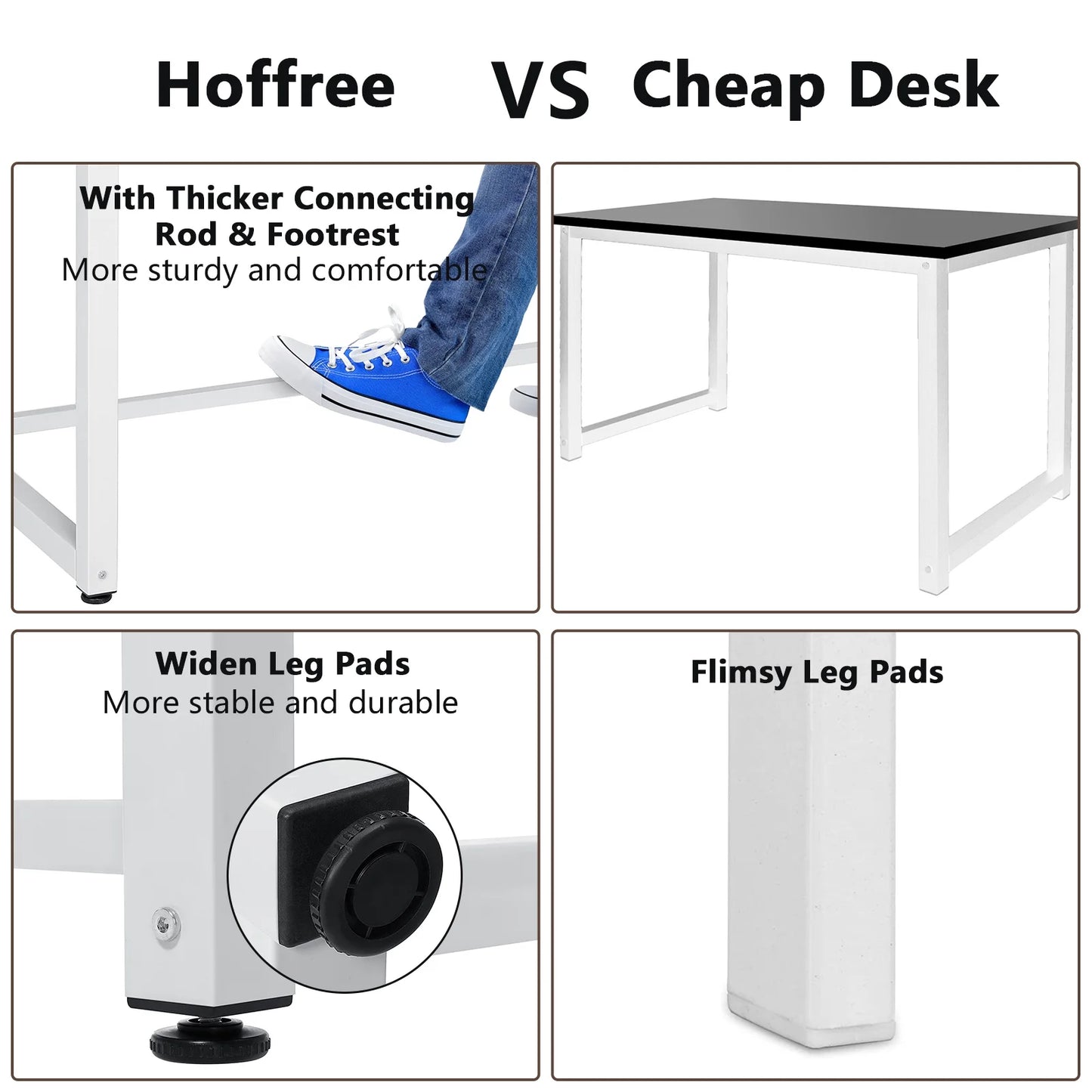 Great Choice Solid Wood Black Top & White Frame/Leg Study and Computer Table for Home & Office