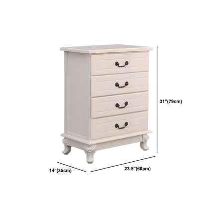 ADOUER WOOD Elegant White Four-Drawer Chest of Drawers with Ornate Handles and Carved Legs