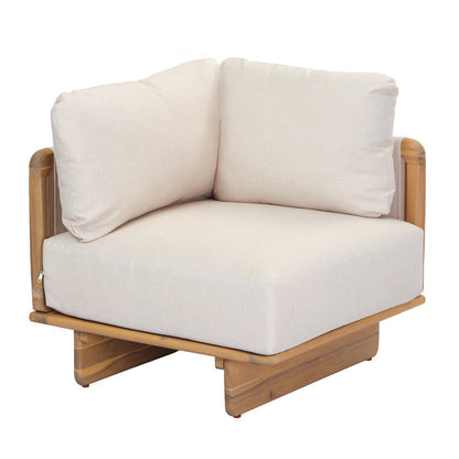 Acacia Wood Contemporary Wooden Frame L-Sectional Sofa with Plush Neutral Upholstery