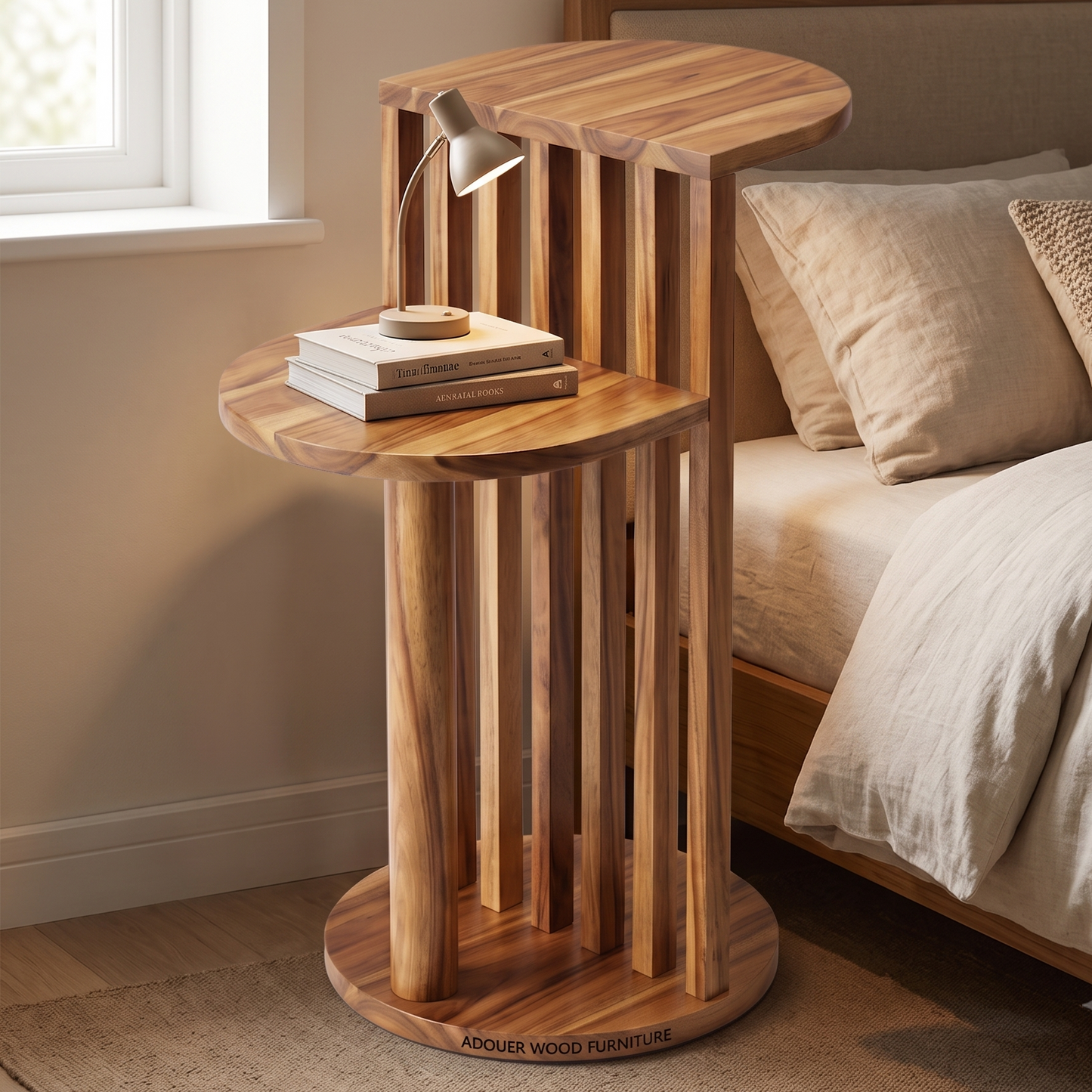 ADOUER WOOD 28" Solid Wood 2-Tier Slat End Table