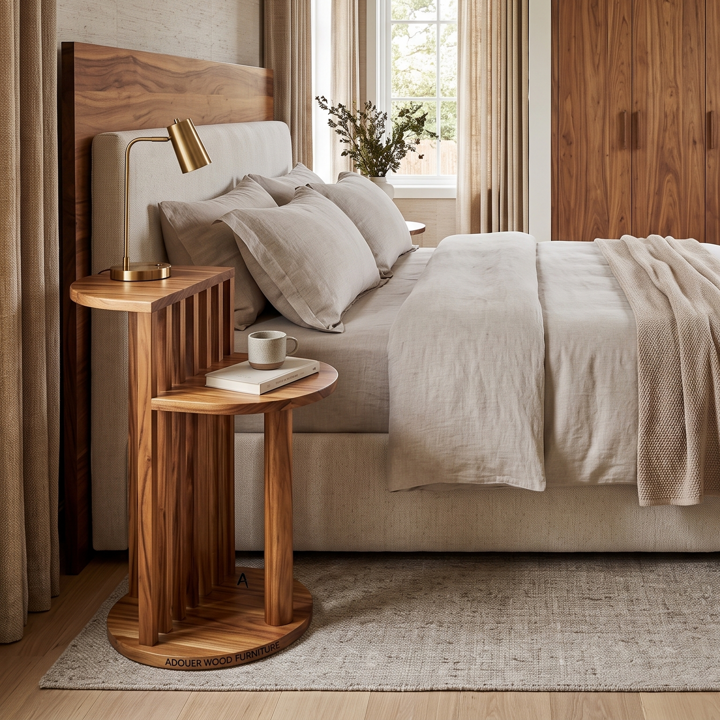 ADOUER WOOD 28" Solid Wood 2-Tier Slat End Table