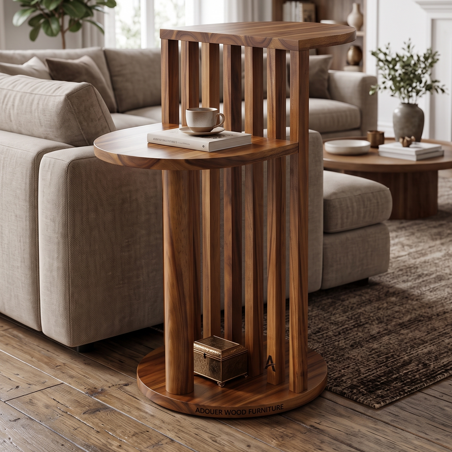 ADOUER WOOD 28" Solid Wood 2-Tier Slat End Table