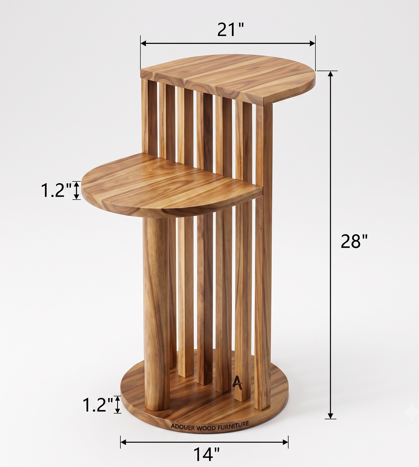 ADOUER WOOD 28" Solid Wood 2-Tier Slat End Table