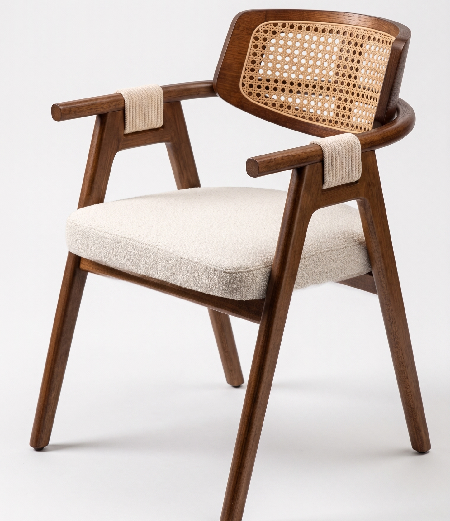 The Adouer Collection: 6-Seater Sheesham Wood Dining Set in Natural PU Finish with Hand-Woven Cane Back Armchairs