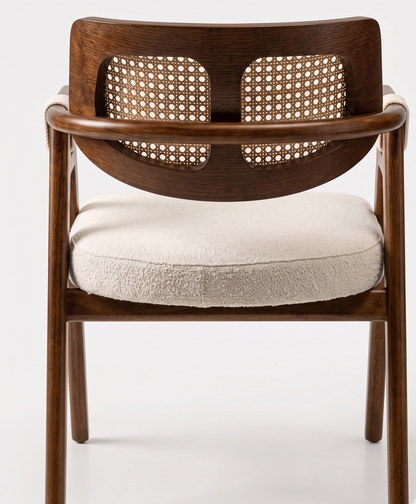 The Adouer Collection: 6-Seater Sheesham Wood Dining Set in Natural PU Finish with Hand-Woven Cane Back Armchairs