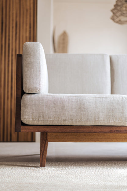 Sheesham Wood 3-Seater Sofa with Cotton Upholstery - Walnut Finish