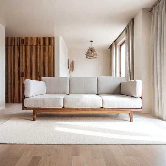 Sheesham Wood 3-Seater Sofa with Cotton Upholstery - Walnut Finish