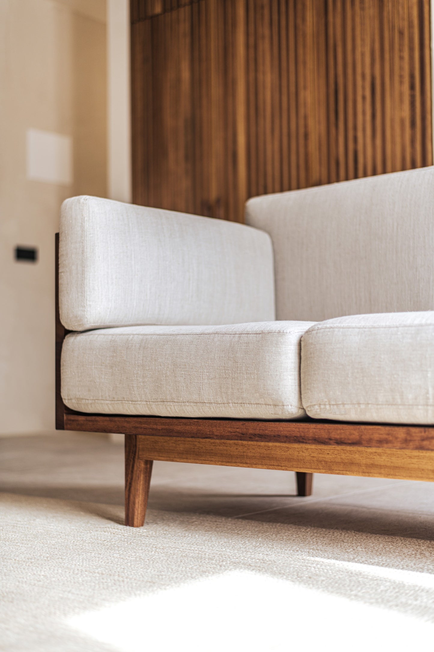 Sheesham Wood 3-Seater Sofa with Cotton Upholstery - Walnut Finish