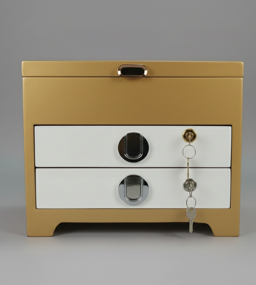 Adouer Wood Premium Solid Wood Jewellery Box with 2 Drawers & Mirror , Handcrafted Solidwood Keepsake Box