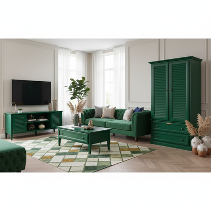 ADOUER WOOD Solid Wood 2-Door Wardrobe – Louvered Shutter Door Armoire with 2 Deep Storage Drawers – Breathable Design Almirah
