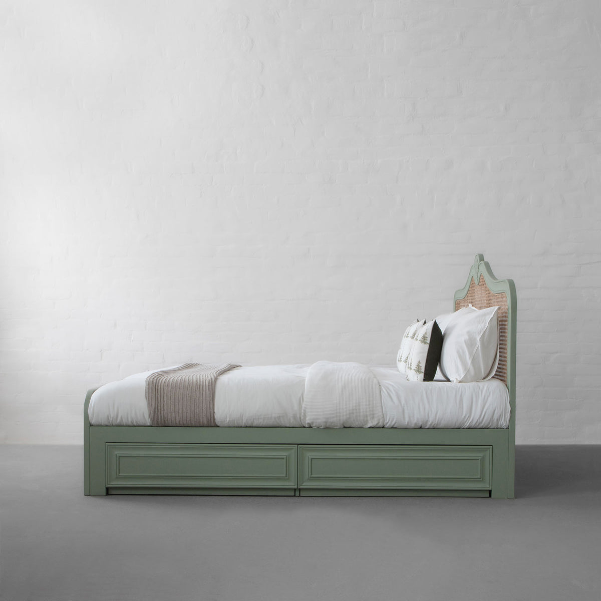 Adouer Wood Luxury Antique Green Summer Bed With Storage