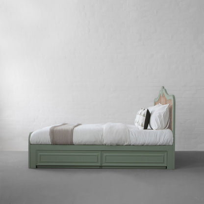 Adouer Wood Luxury Antique Green Summer Bed With Storage