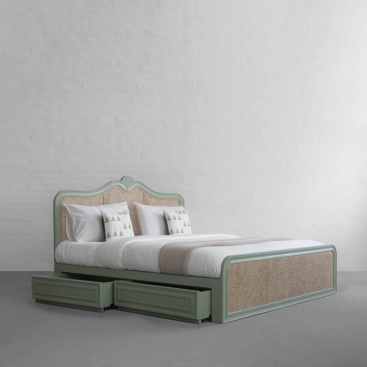 Adouer Wood Luxury Antique Green Summer Bed With Storage