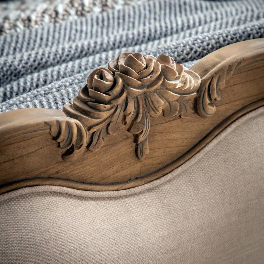 Adouer Wood Hand Carved Natural Vintage Upholstered Bed