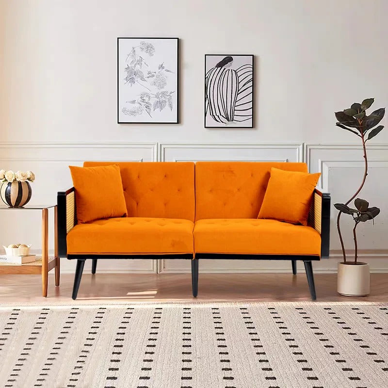 ADOUER WOOD Modern White Luxury Wooden 3 Seater Handmade Rattan Cane Sofa