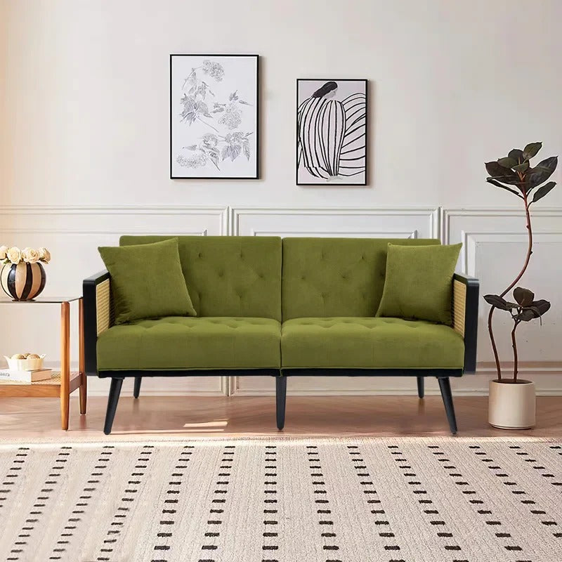 ADOUER WOOD Modern White Luxury Wooden 3 Seater Handmade Rattan Cane Sofa