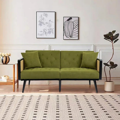 ADOUER WOOD Modern White Luxury Wooden 3 Seater Handmade Rattan Cane Sofa