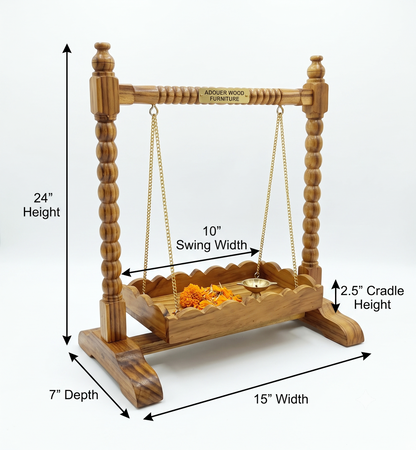 Adouer wood Handcrafted Wooden Jhula Swing for Laddu Gopal & Pooja Altar Decor