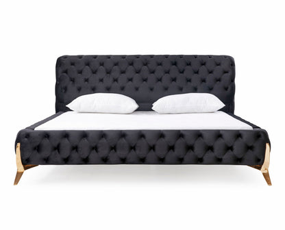 Adouer Wood "Modern Tufted Velvet Upholstered Bed with Gold Legs – Luxurious and Elegant Design"