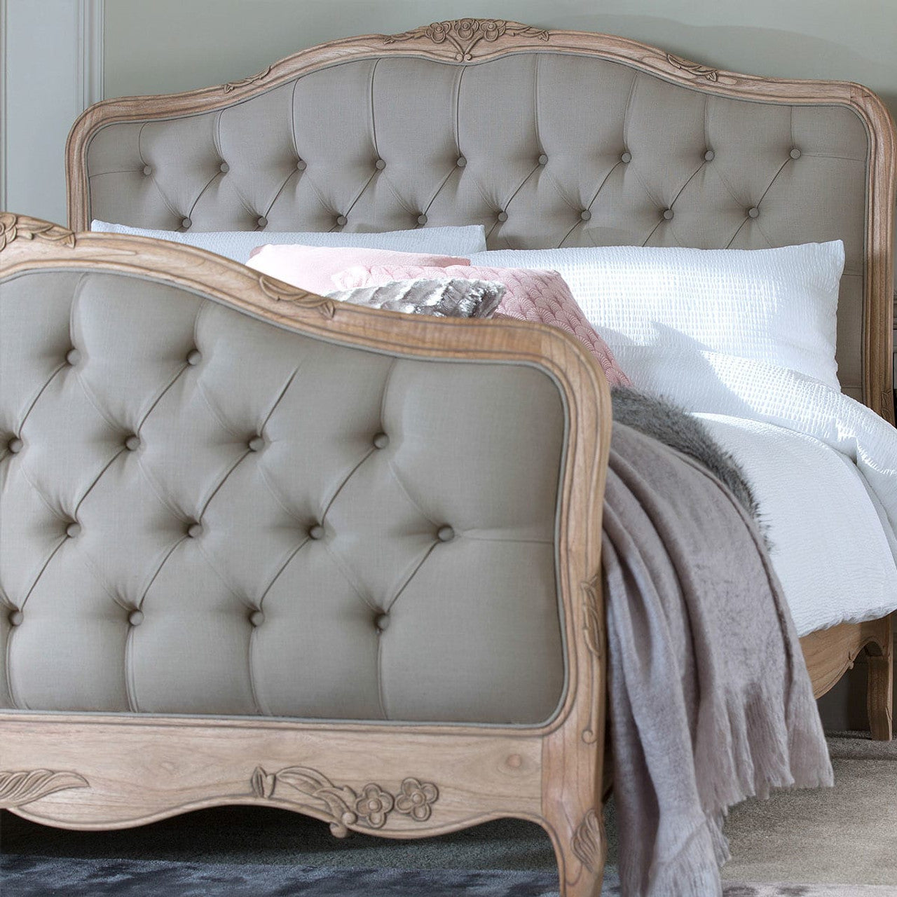 Adouer Wood Luxury Upholstered Hand Carving French Bed