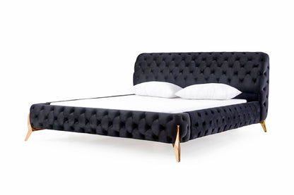 Adouer Wood "Modern Tufted Velvet Upholstered Bed with Gold Legs – Luxurious and Elegant Design"