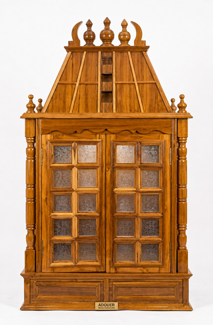 ADOUER WOOD Traditional Solid Wood Temple Cabinet with Acrylic Glass Doors