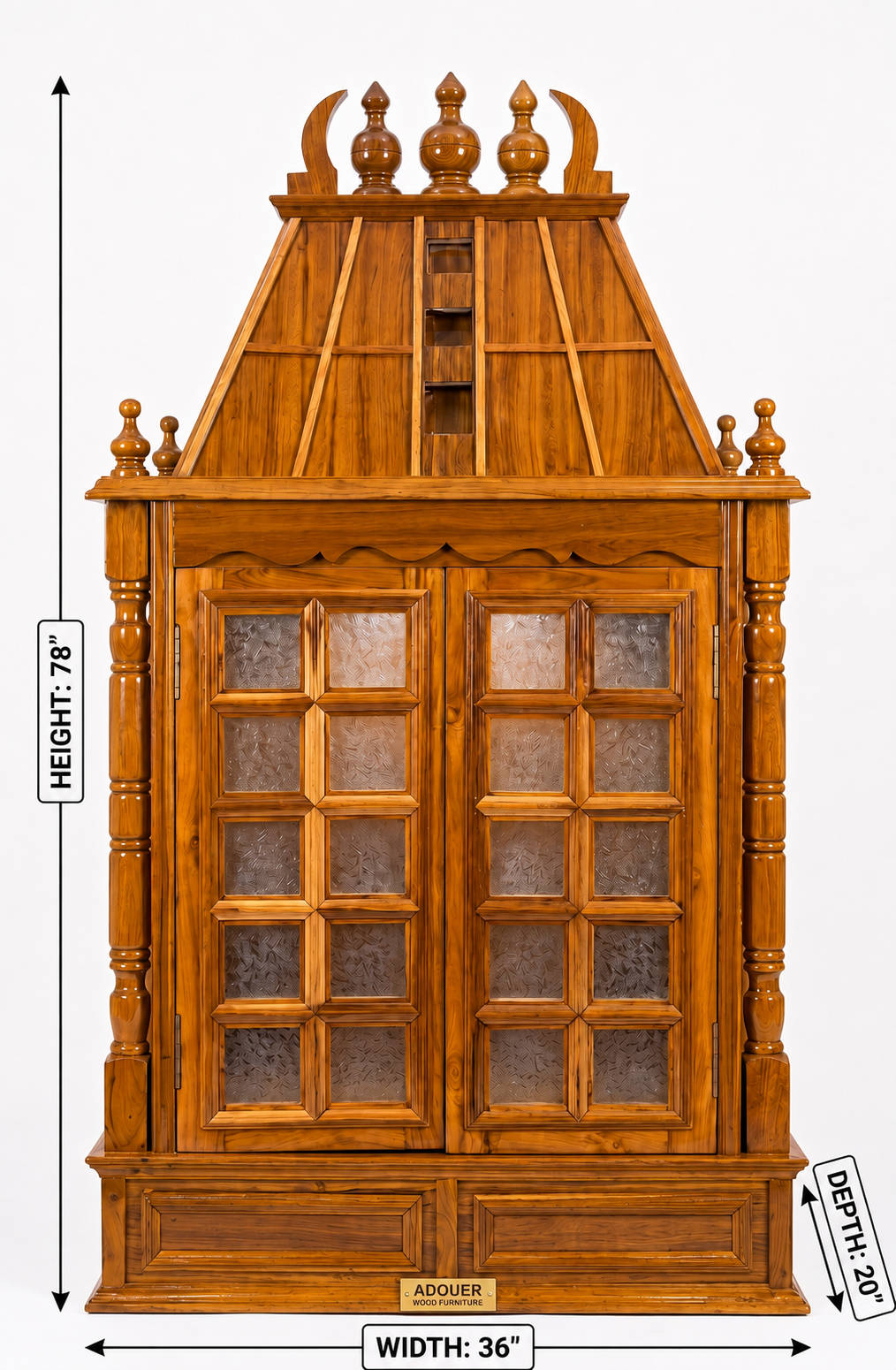 ADOUER WOOD Traditional Solid Wood Temple Cabinet with Acrylic Glass Doors