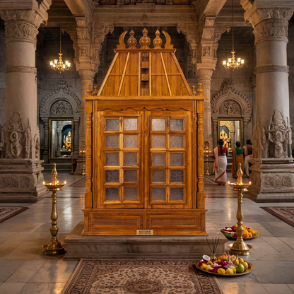 ADOUER WOOD Traditional Solid Wood Temple Cabinet with Acrylic Glass Doors