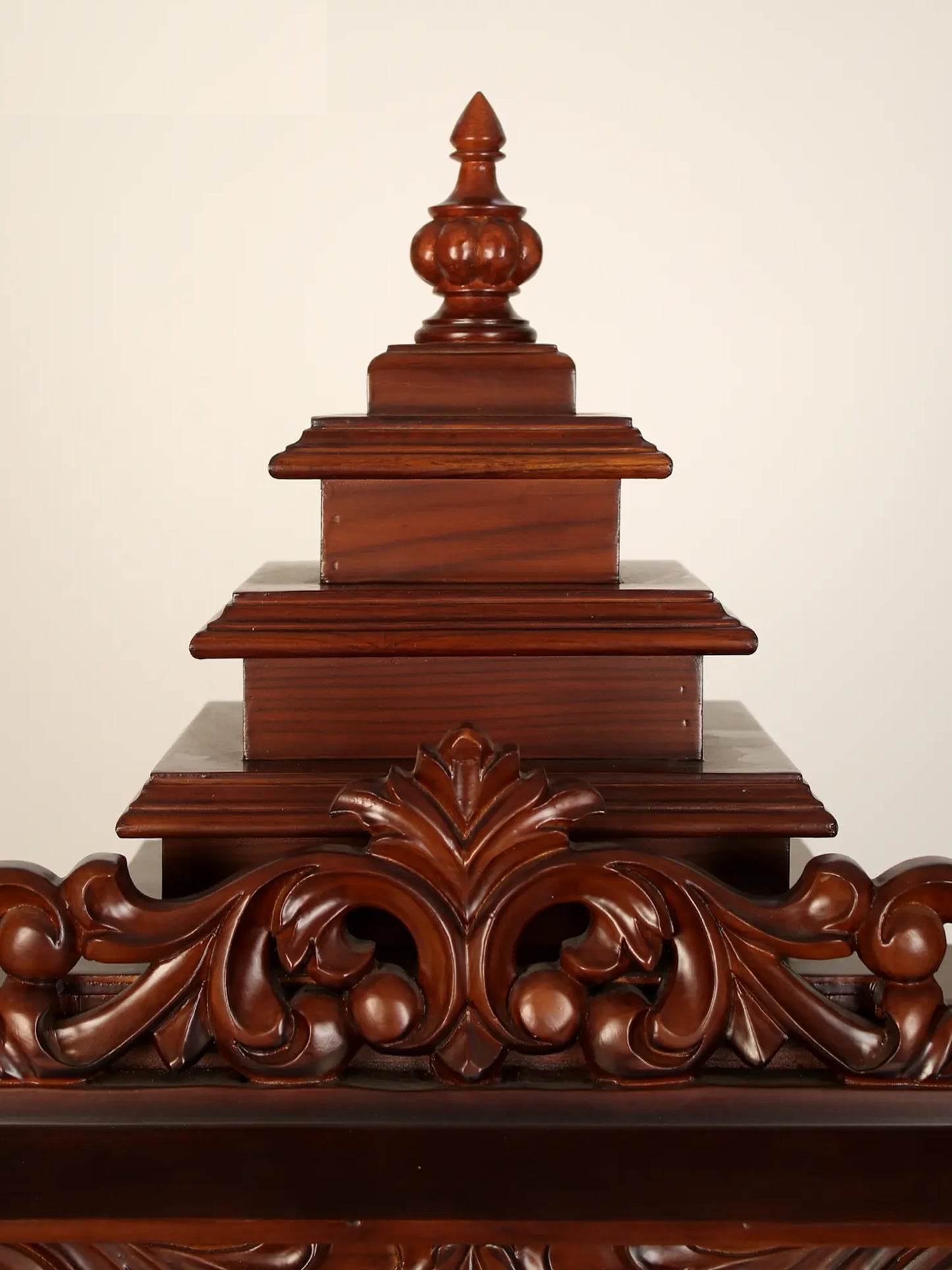 ADOUER WOOD 60'' Luxuries Teak Wood & Marble Hand Carved Pooja Mandir With One Drawer (Mahogany)