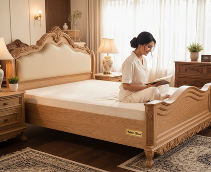 ADOUER WOOD Victorian Heritage Luxury Carved Bed with Premium Leatherette Cushioned Backrest