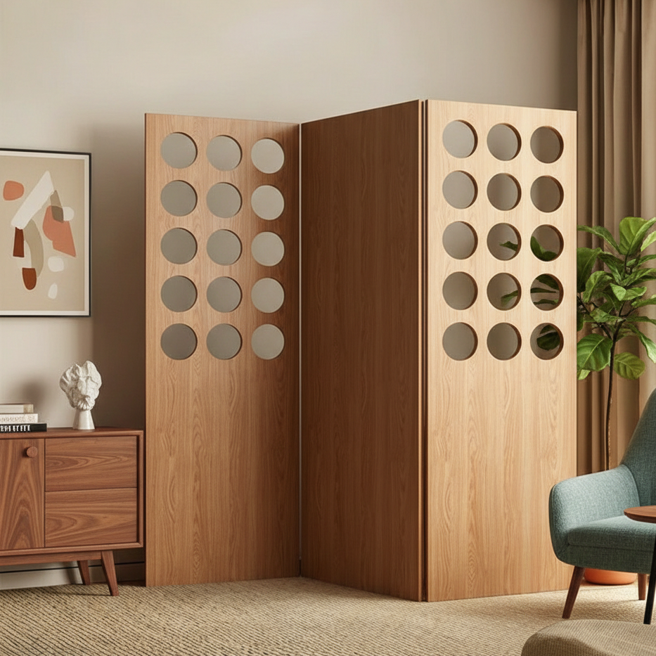 ADOUER WOOD  Swiss Dot Geometric Folding Room Divider