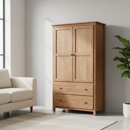ADOUER WOOD Solid Wood 2-Door Almirah –Wardrobe with 2 Spacious Drawers – Handcrafted Storage Cabinet for Bedroom & Guest Rooms