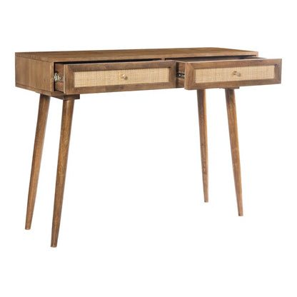 Adouer Wood Solid Sheesham Wood Rattan Cane Study Table With Drawers