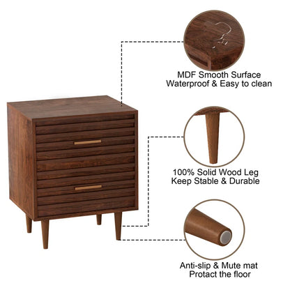 ADOUER WOOD "Set Of-2 Mid-Century Modern Wooden Bedside Table with Two Drawers"