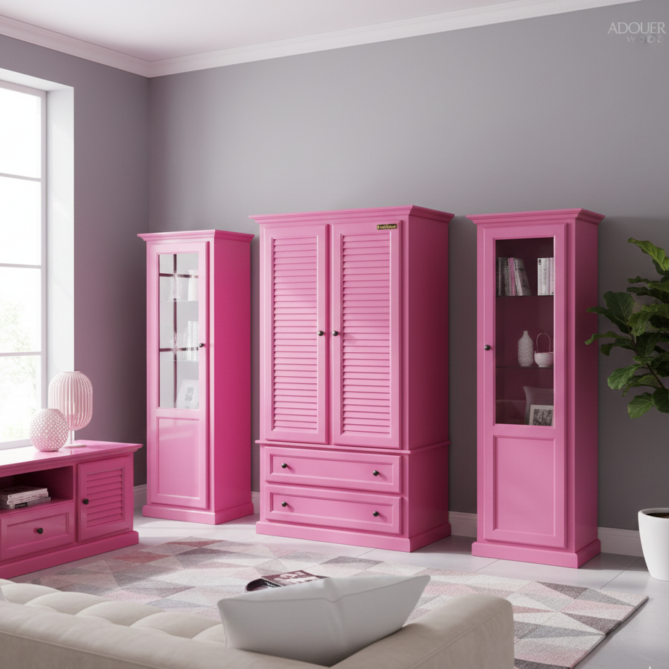 ADOUER WOOD Solid Wood 2-Door Wardrobe – Louvered Shutter Door Armoire with 2 Deep Storage Drawers – Breathable Design Almirah