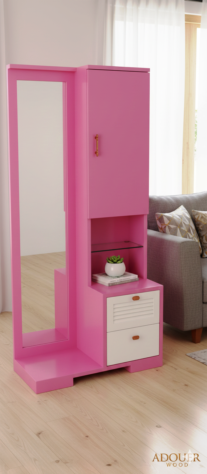 Adouer Wood Solid Wood Vertical Luxu Dressing Table with Full-Length Mirror and Storage Drawers